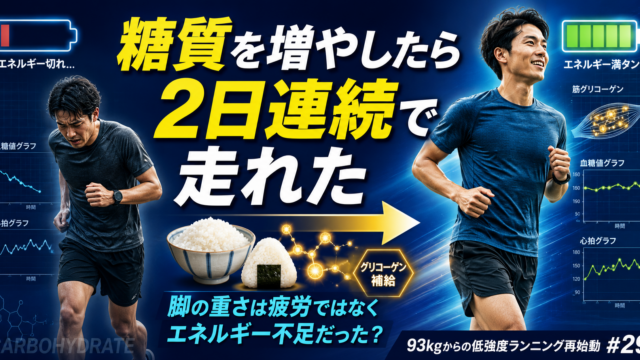 93kgからの低強度ランニング再始動 #29 2026/06/23｜糖質を増やしたら2日連続で長く走れた話