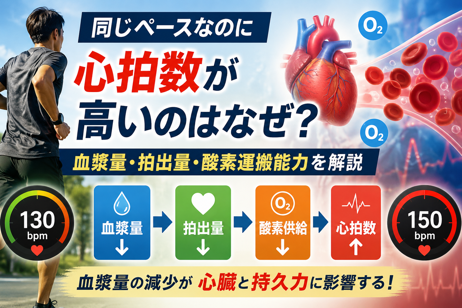 同じペースなのに心拍数が高いのはなぜ？血漿量と拍出量や酸素運搬能力の関係とは